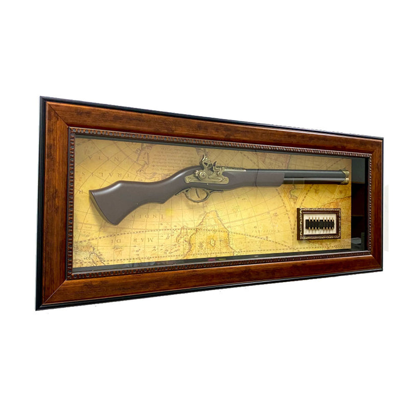 Décor de pistolet antique avec cadre en bois (95,5x39,5x7cm)