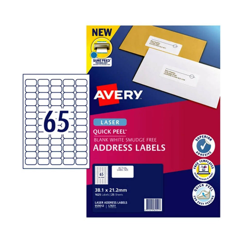 Avery Laser Adres Label 25pk (65/blad)