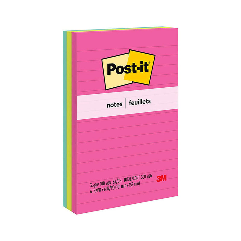 Notes Post-it 98x149mm assorties (paquet de 3)