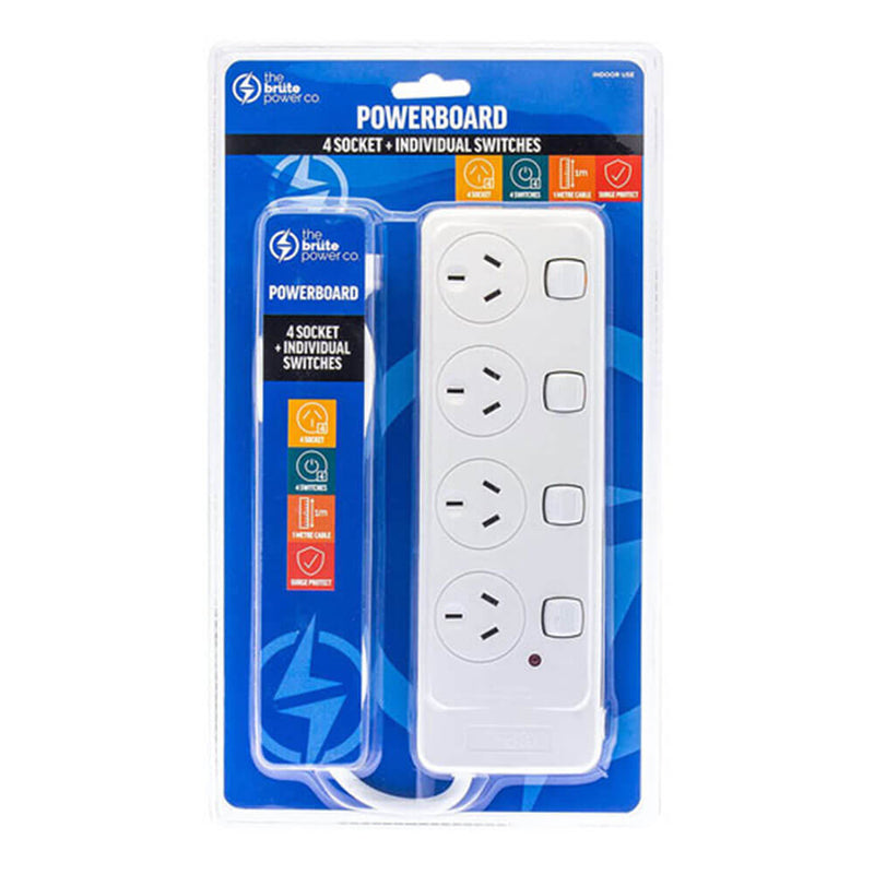 The Brute Power Co. Powerboard mit 4 Sockeln, weiß