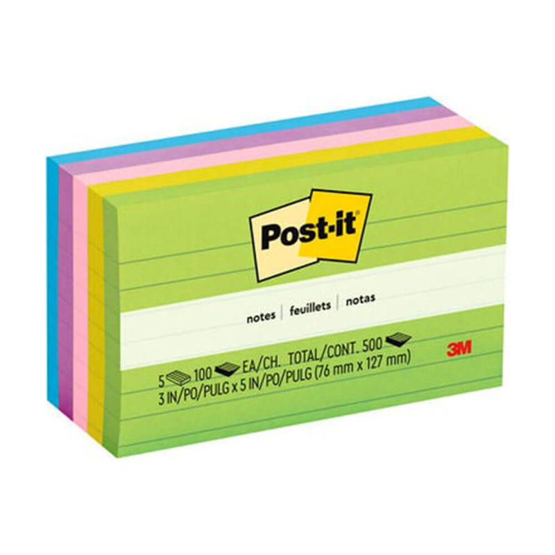Post-it lignés assortis 73x123mm (5pk)