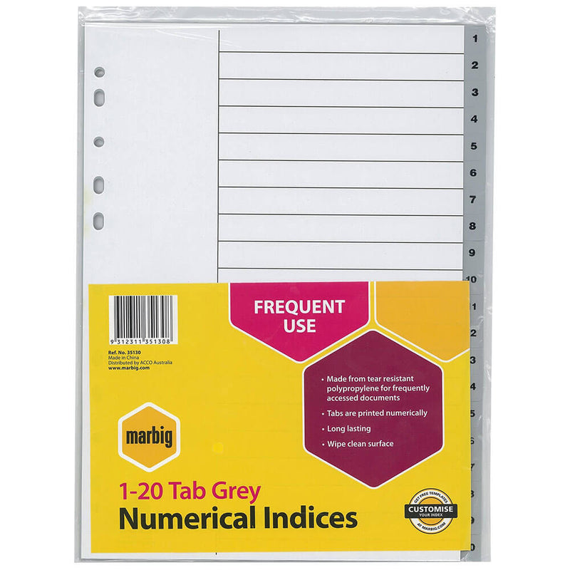 Index et intercalaires numériques Marbig A4 (gris)